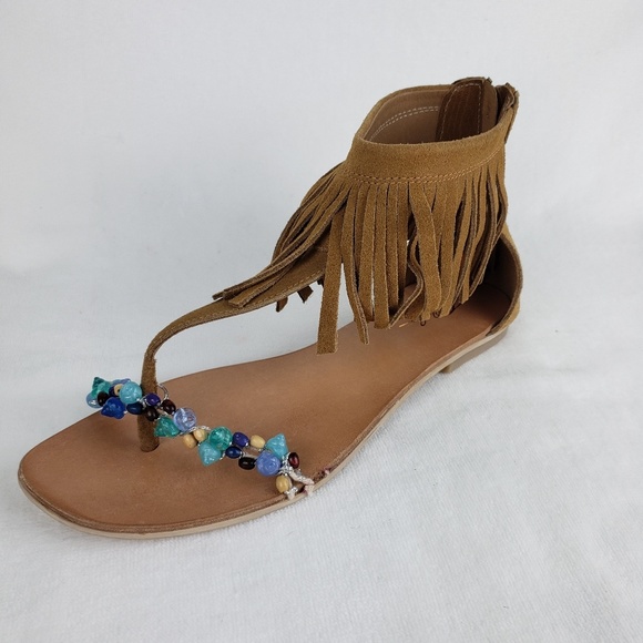 Rebels Women's Ankle Strap Sandals Suede Fringed - Picture 5 of 8